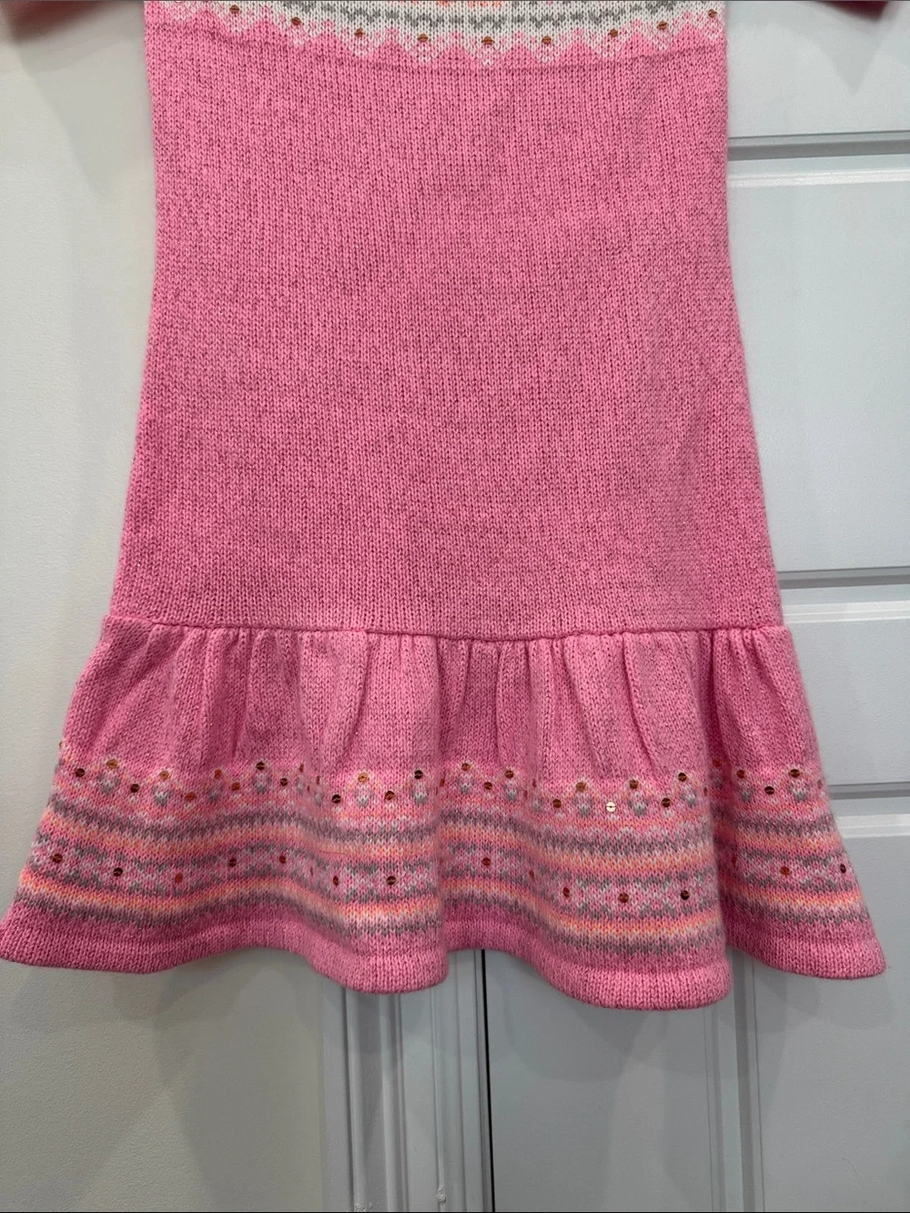 Justice Girls Sweater Dress Pink w/Rose Gold Sequins Short Sleeve, size 10